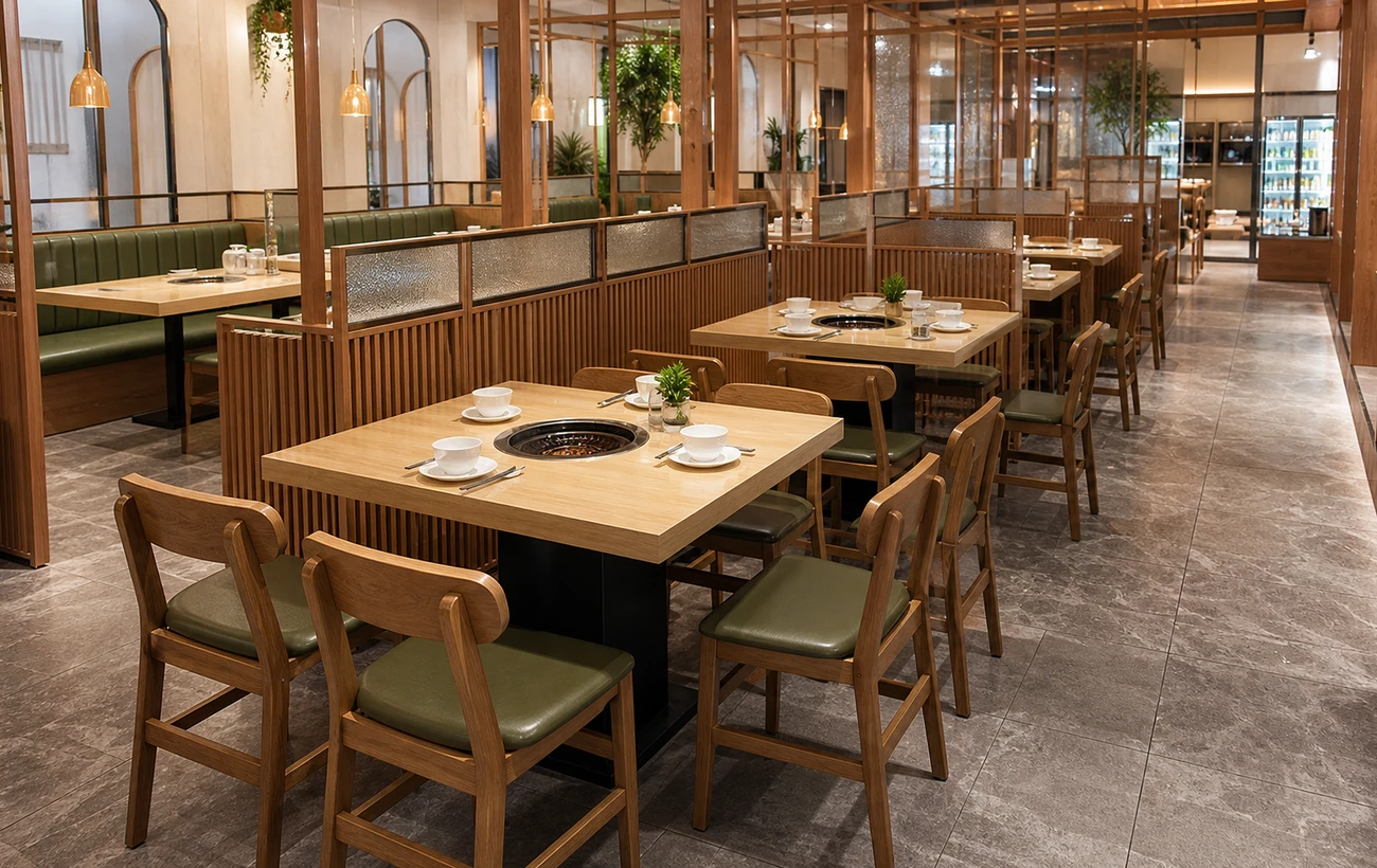 Restaurant hotpot table and chair setup