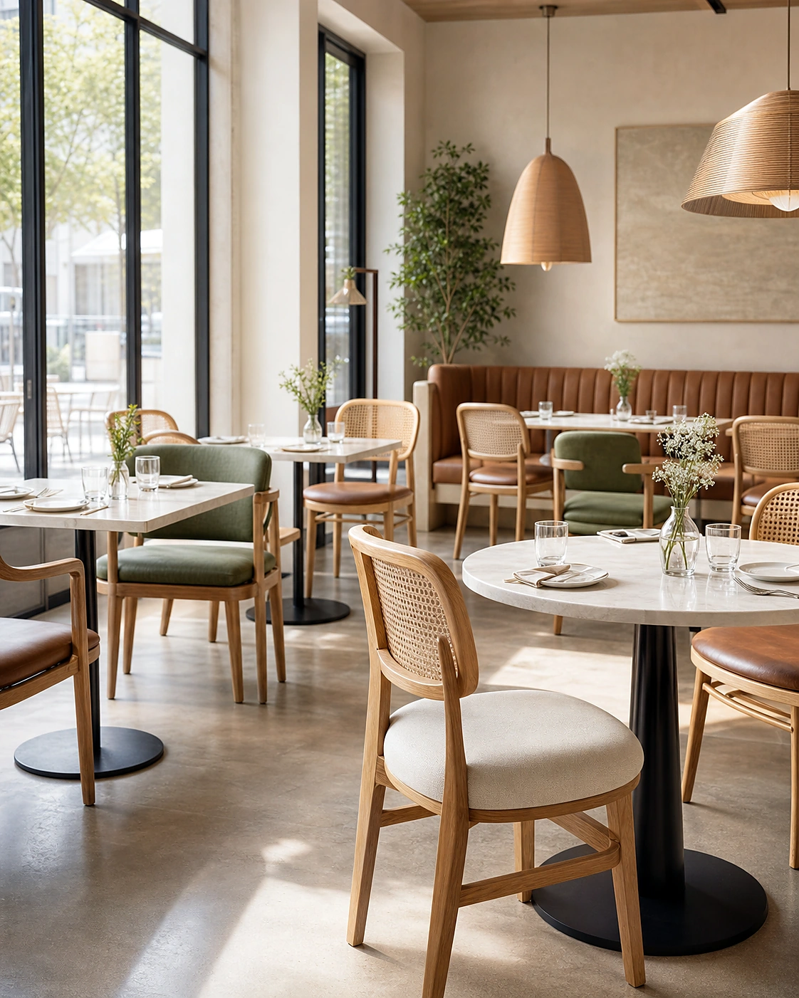 Restaurant dining chairs and tables